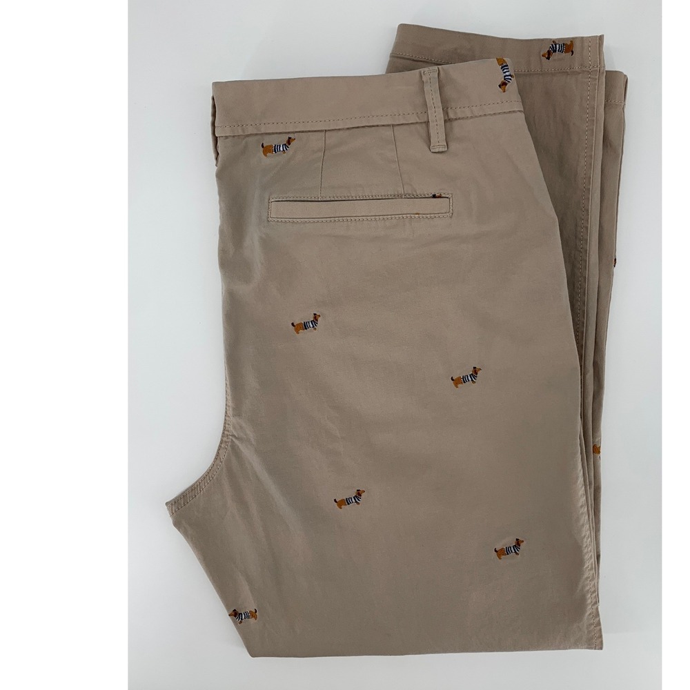 Talbots Pants Womens 14 Petite Beige Dachshunds Dogs Weekend Chino Stretch